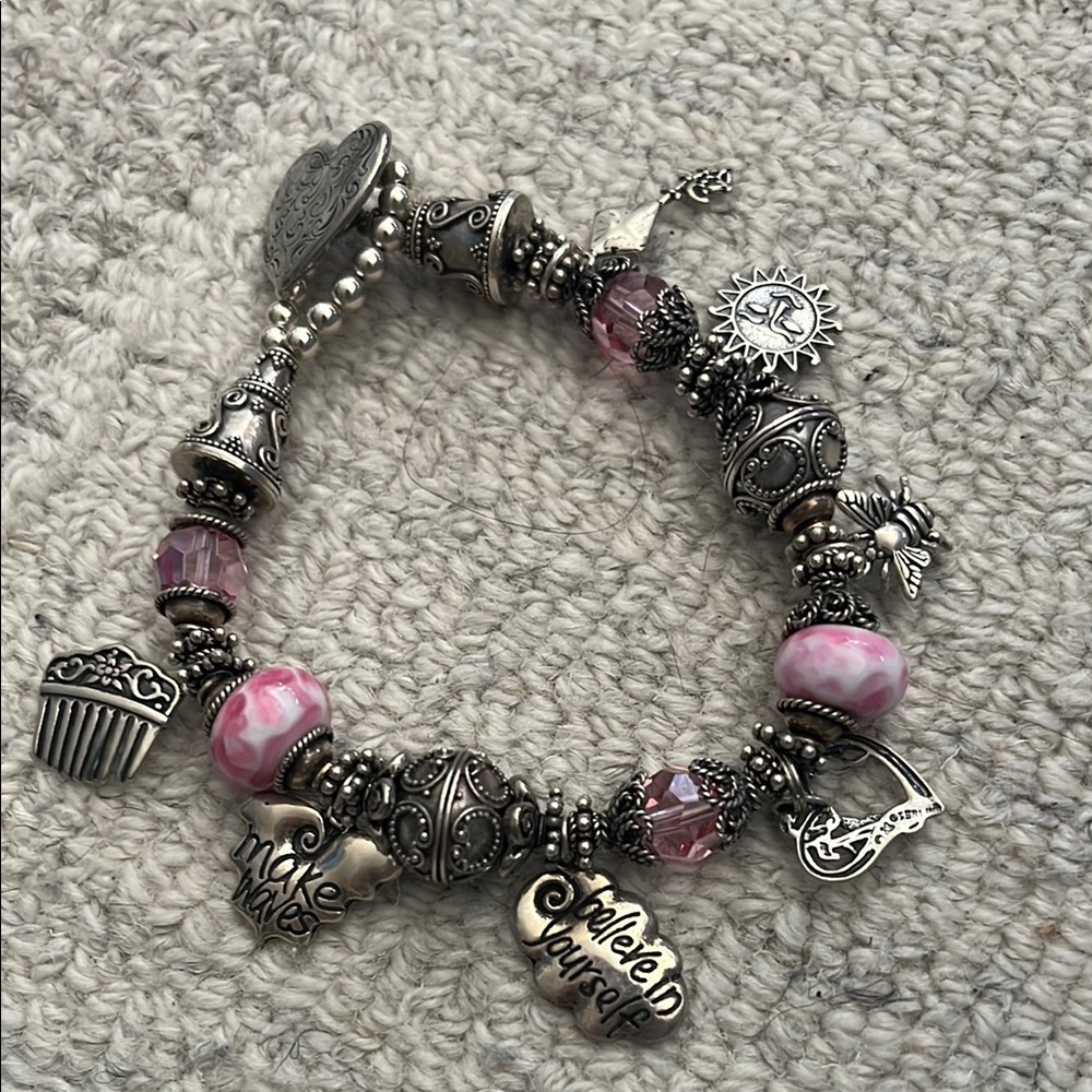 Silver and Pink Charm Bracelet